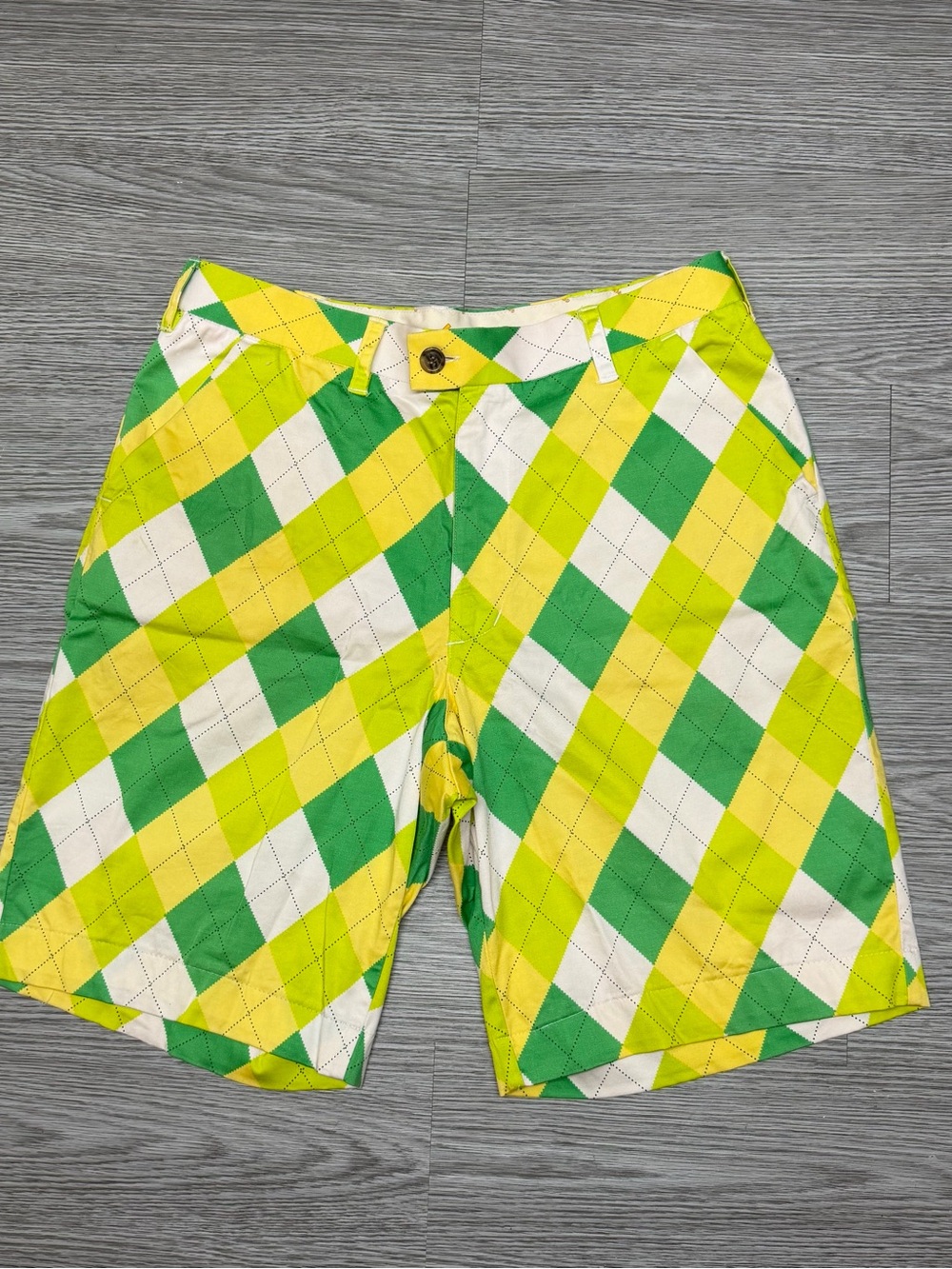 Loudmouth Golf Green/Yellow Argyle Pattern Shorts | Size 32โ
